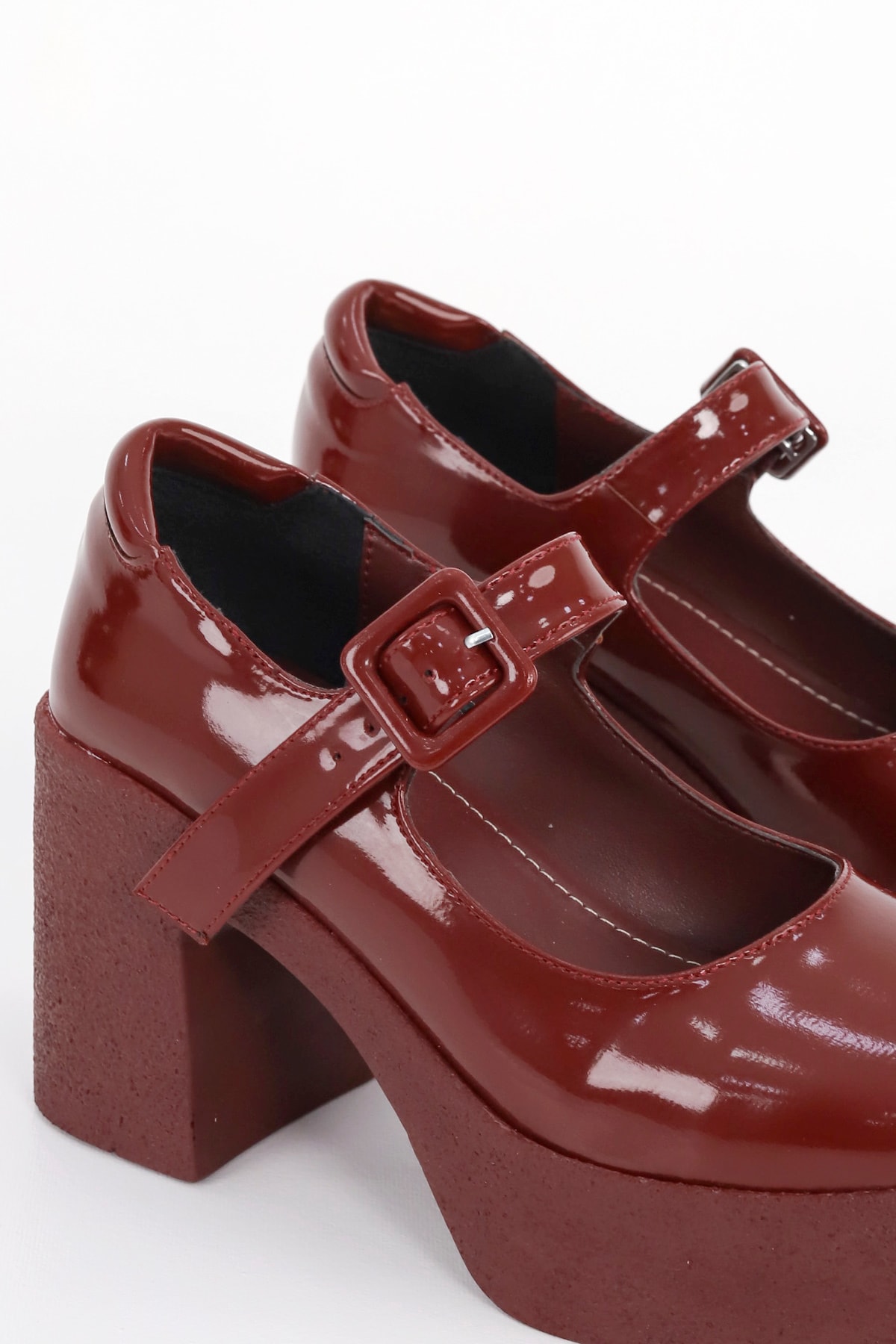 SM 3262 Kemerli Yüksek Topuklu Loafer - BORDO RUGAN