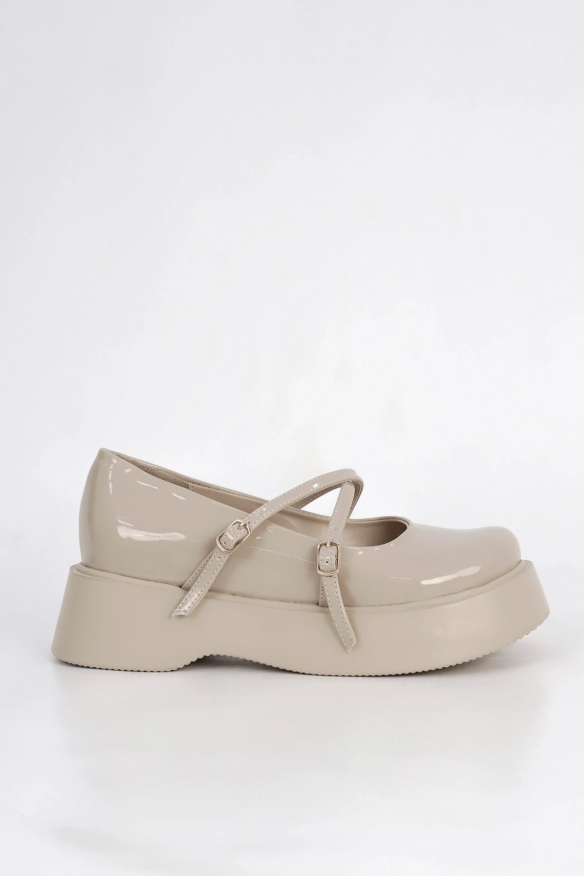 SM 4021 Baretli Kalın Taban Loafer - BEJ RUGAN