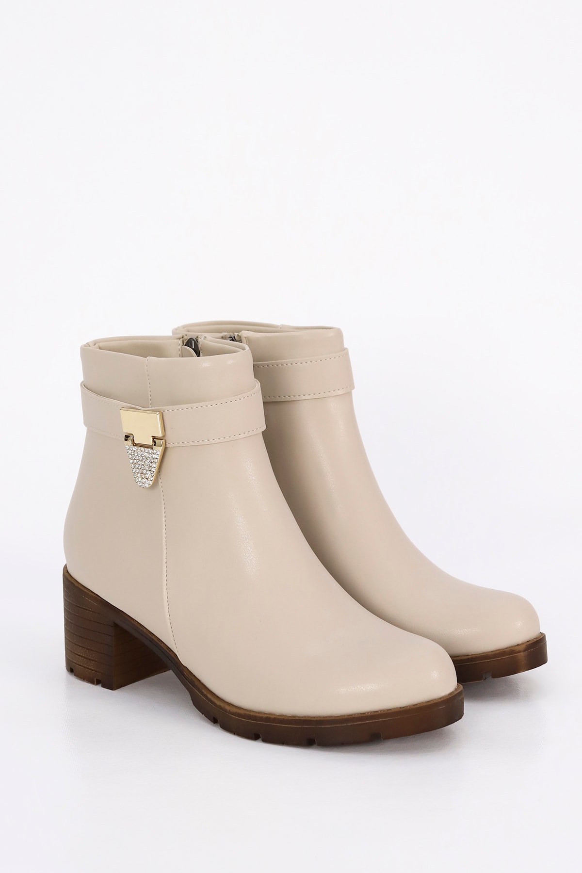 BLN 765 Gold Metal Taş Toka Detay Yarım Bot