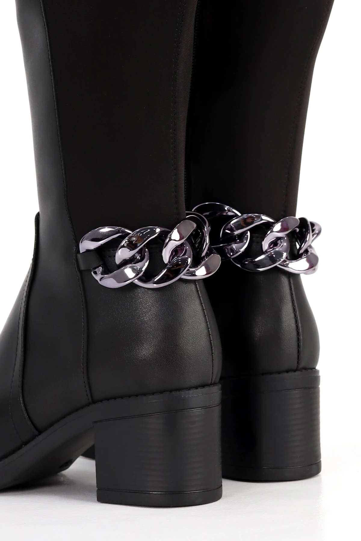 BLN 710 Metal Halka Toka Detaylı Streç Diz Altı Çizme