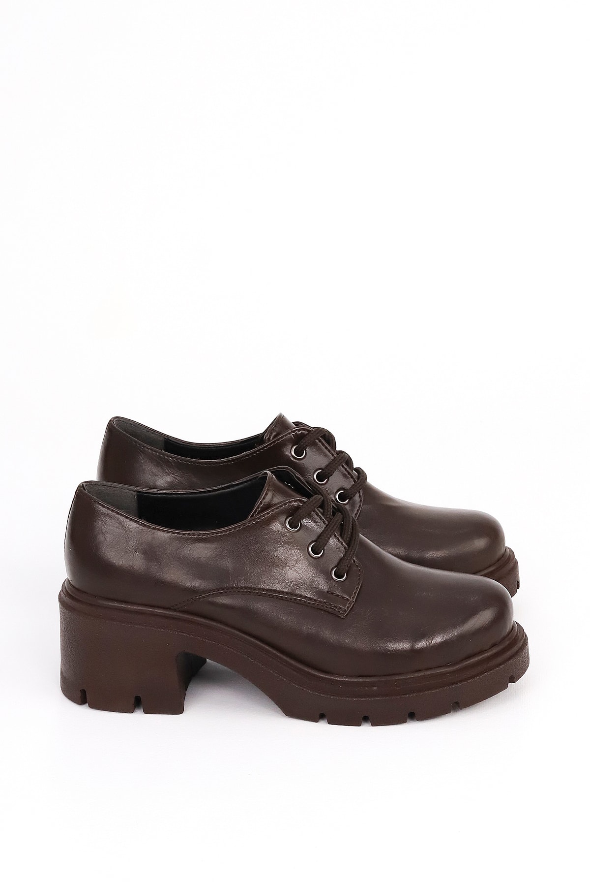 JVL 707 Bağcıklı Topuklu Loafer - KAHVE
