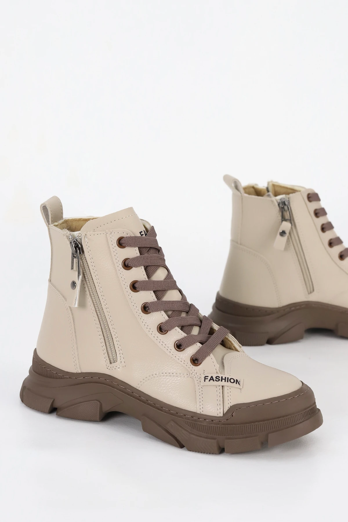 CNF 586 Fermuar Taylı TErmo Taban Yarım Bot - BEJ DERİ