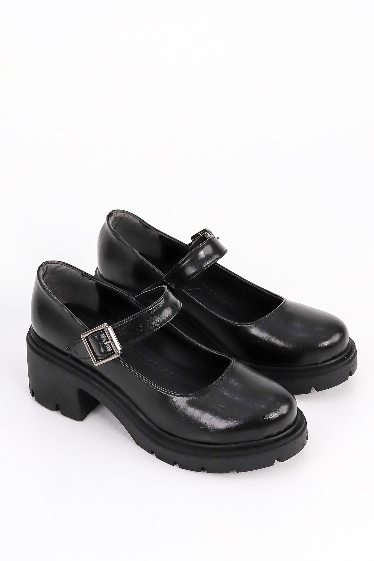 JVL 708 Kemerli Topuklu Loafer - SİYAH-DERİ