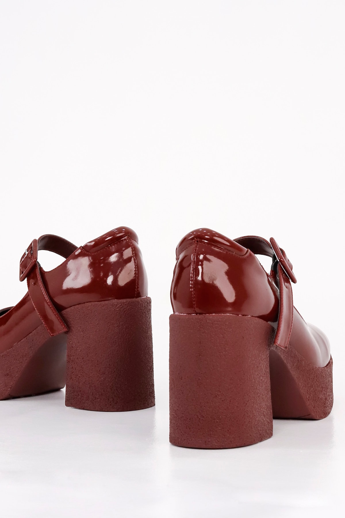 SM 3262 Kemerli Yüksek Topuklu Loafer - BORDO RUGAN