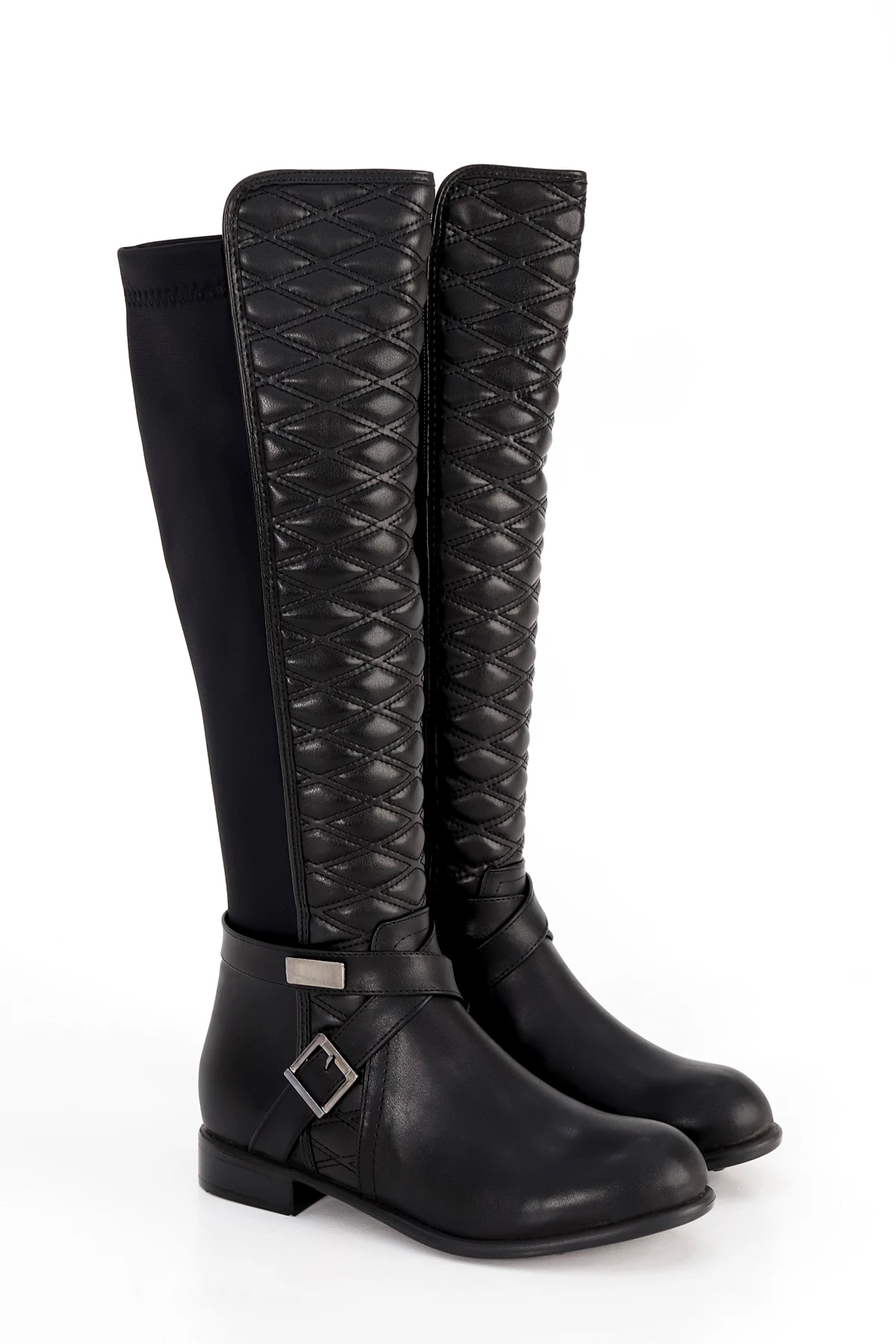 BLN 515 Kapitone Desen Arka Streç Kumaş Diz Altı Çizme