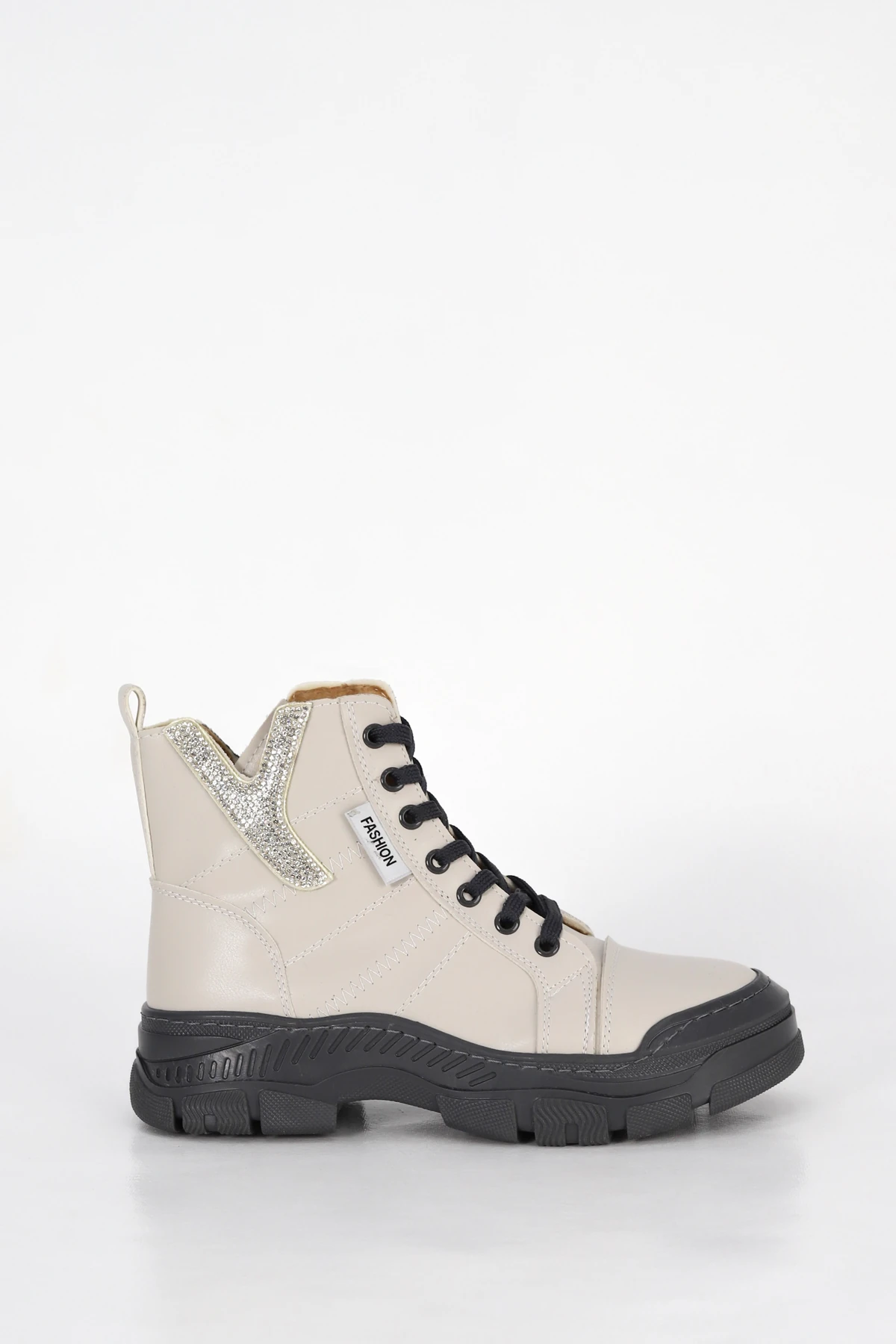 Puffy Taş Detaylı Fermuarlı Yarım Bot