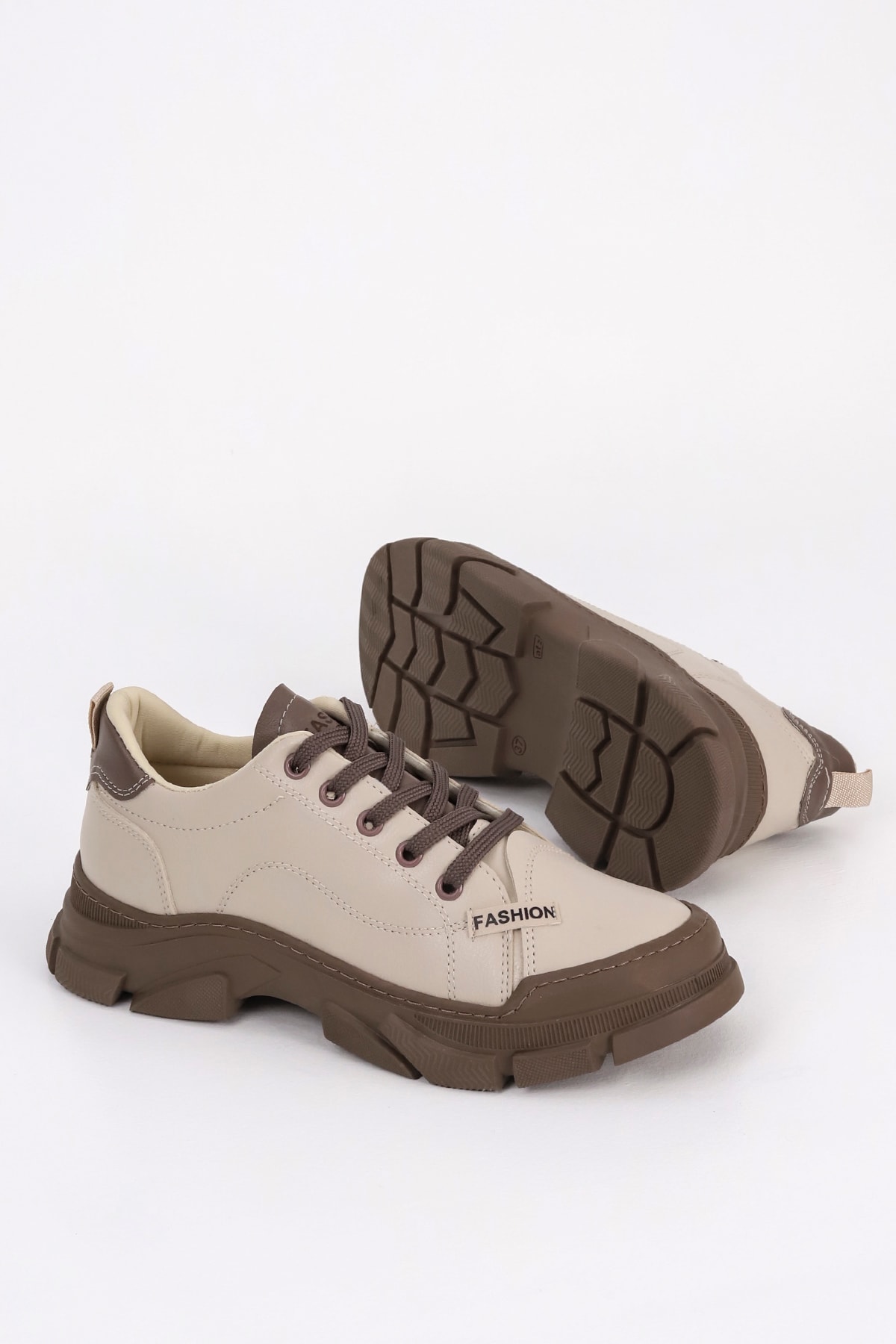 CNF 485 Fashion Bağcıklı Spor Ayakkabı - BEJ-KAHVE
