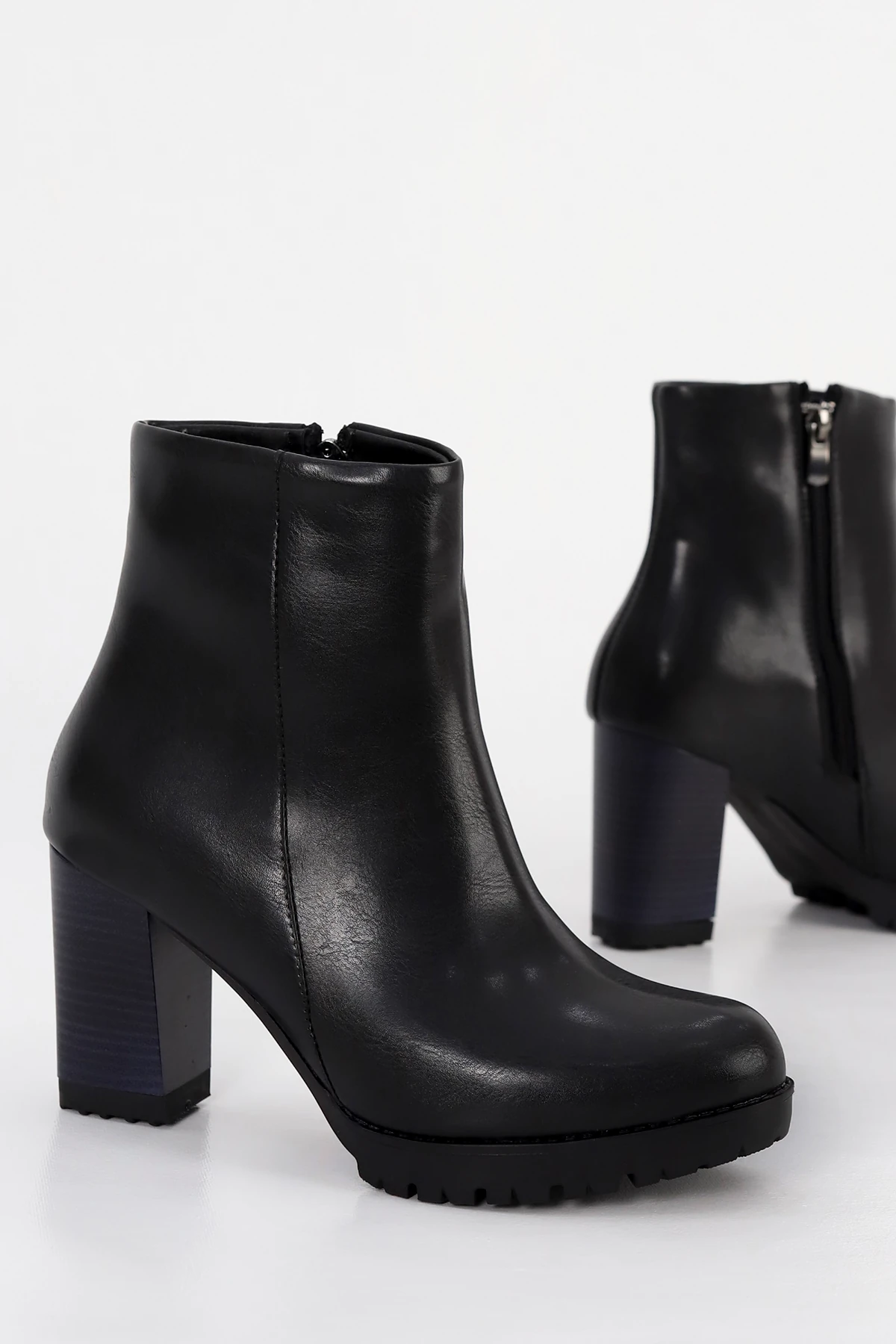 BLN ST515 Yüksek Topuklu Yarım Bot - SİYAH-DERİ