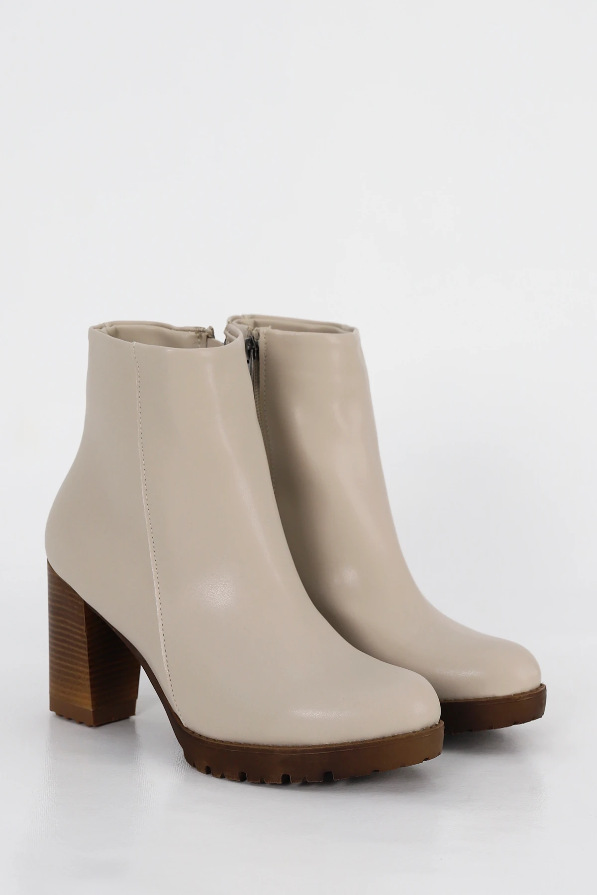 BLN ST515 Yüksek Topuklu Yarım Bot - TEN DERİ