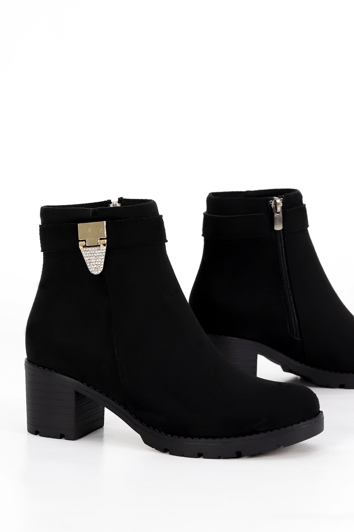 BLN 765 Gold Metal Taş Toka Detay Yarım Bot