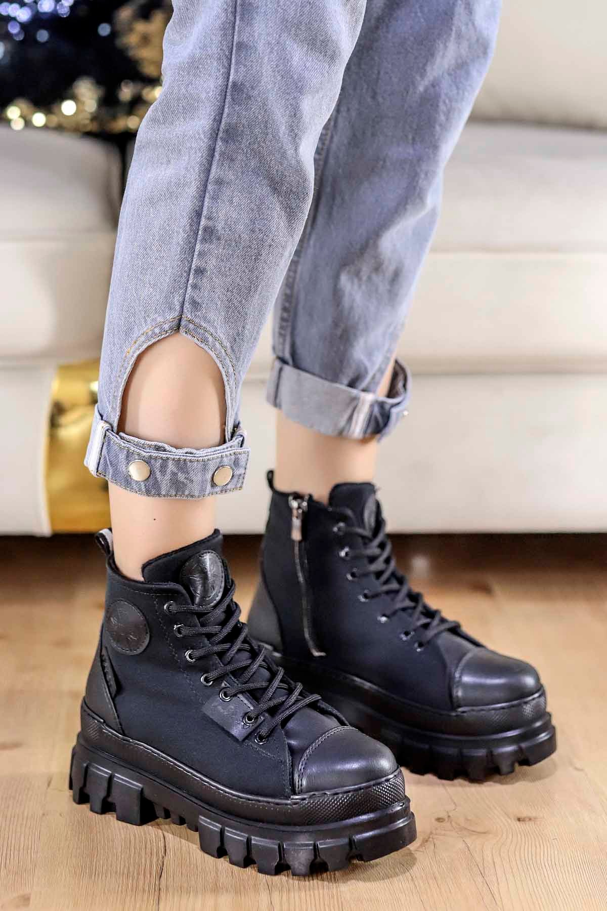 QUİN 106 Anorak Kumaş Detaylı Yüksek Tabanlı Bot