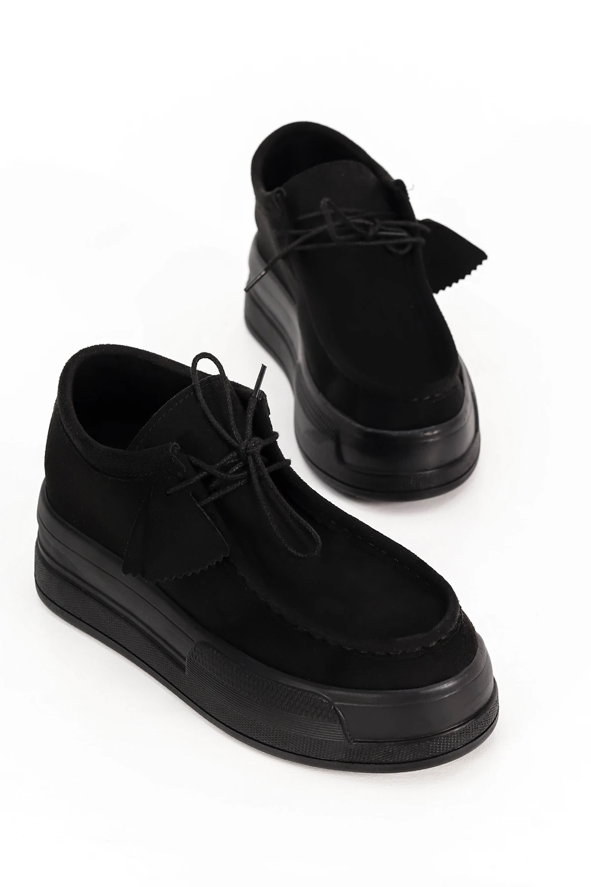 FRM 0038 Bağcıklı Tabanlı Loafer - SİYAH SUET