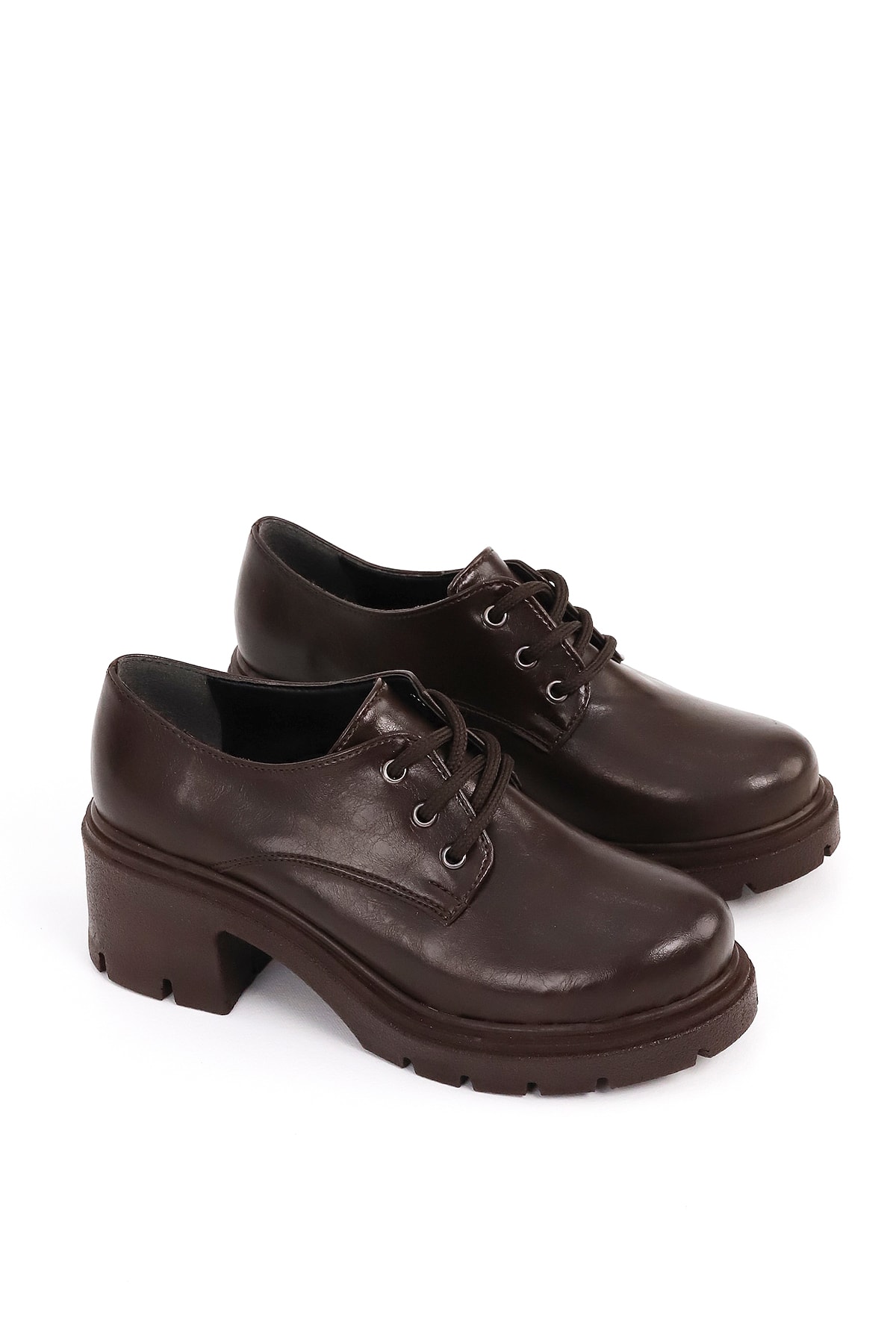 JVL 707 Bağcıklı Topuklu Loafer - KAHVE