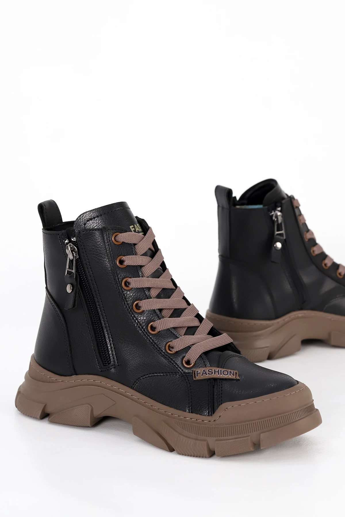 CNF 586 Fermuar Taylı TErmo Taban Yarım Bot - SİYAH-DERİ