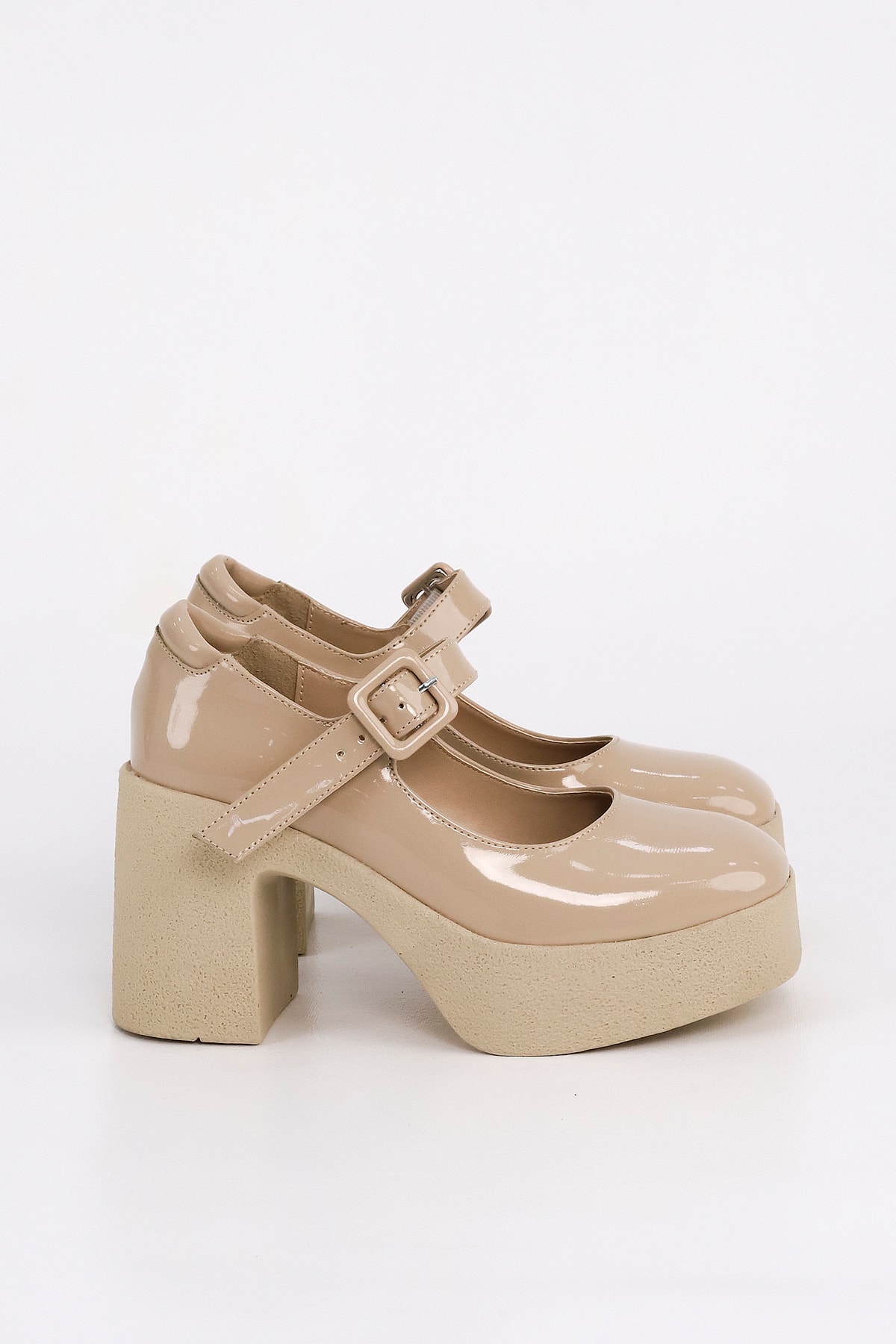 SM 3262 Kemerli Yüksek Topuklu Loafer - BEJ RUGAN