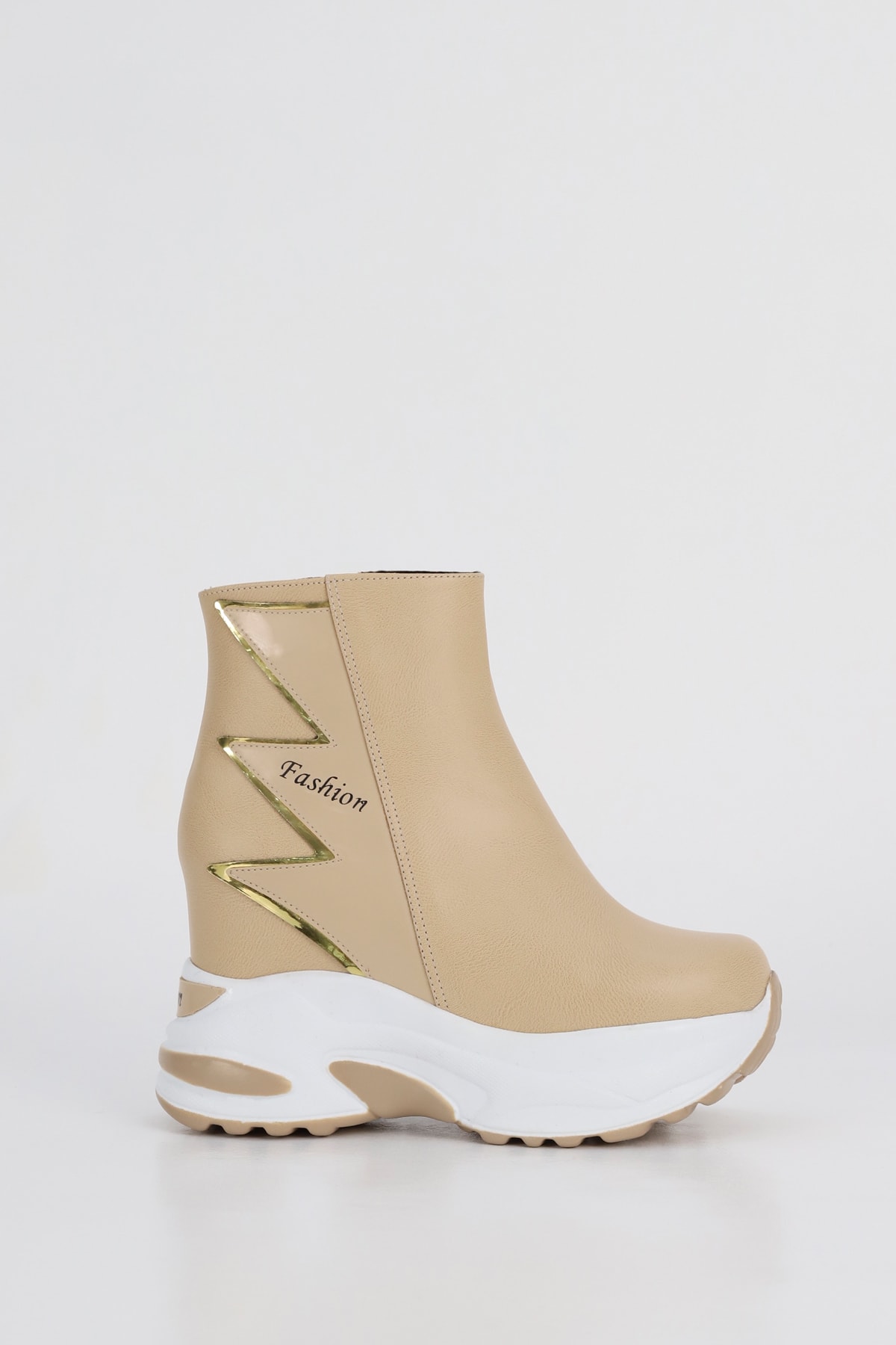RG 002 Fashion Gizli Ökçeli Tabanlı Yarım Bot - BEJ DERİ