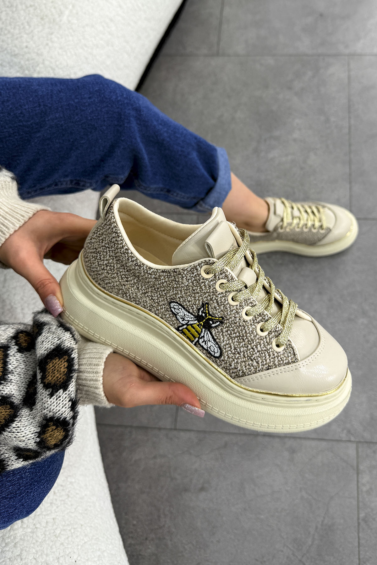 QUİN 229 Yüksek Tabanlı Bağcıklı Desenli Spor Ayakkabı