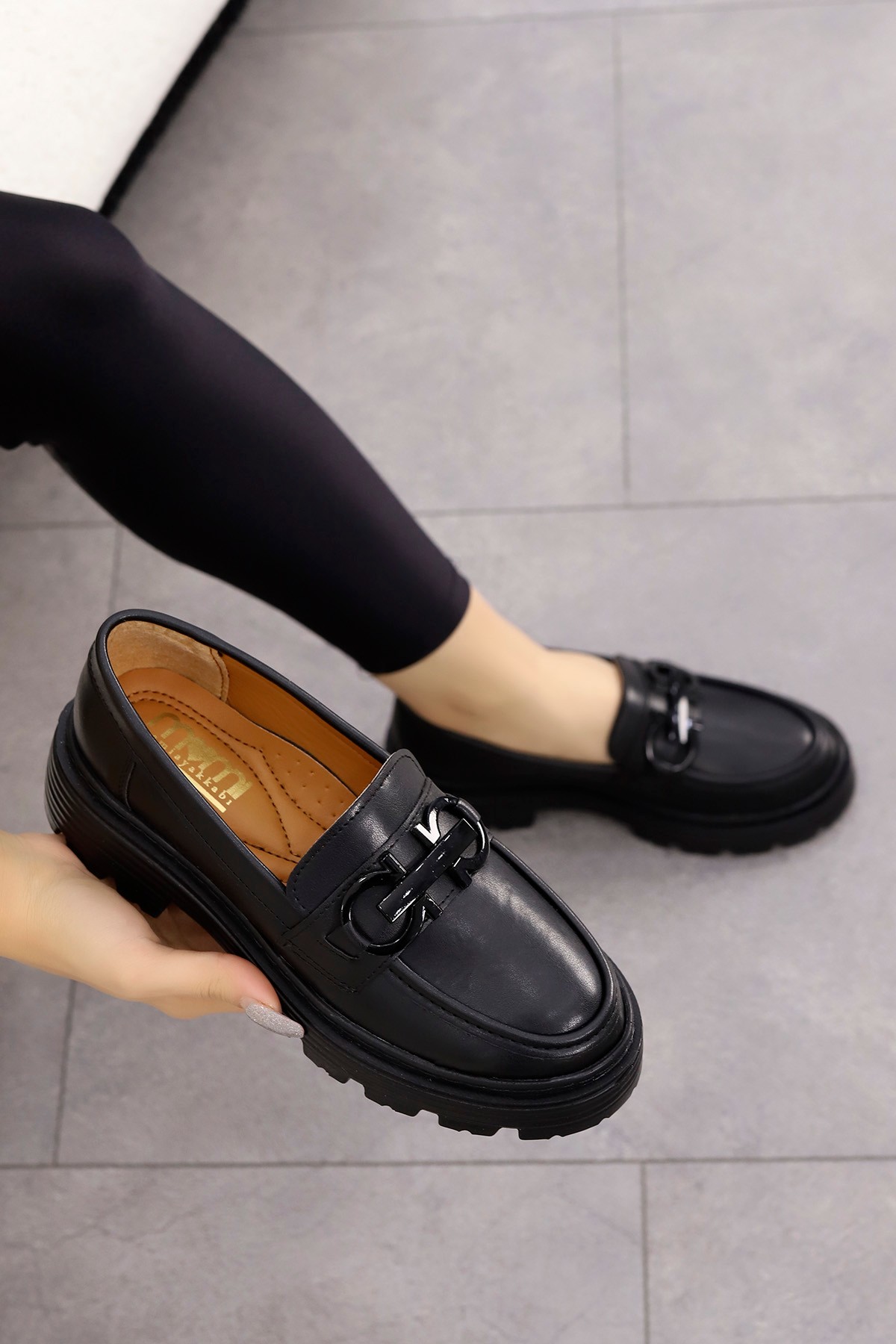 HR 029 Toka Detaylı Loafer - SİYAH-DERİ