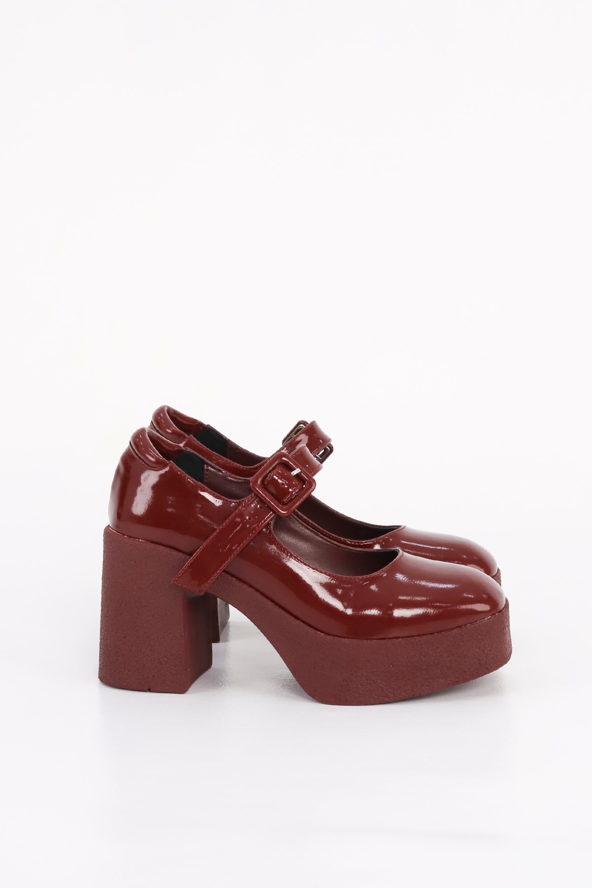 SM 3262 Kemerli Yüksek Topuklu Loafer - BORDO RUGAN