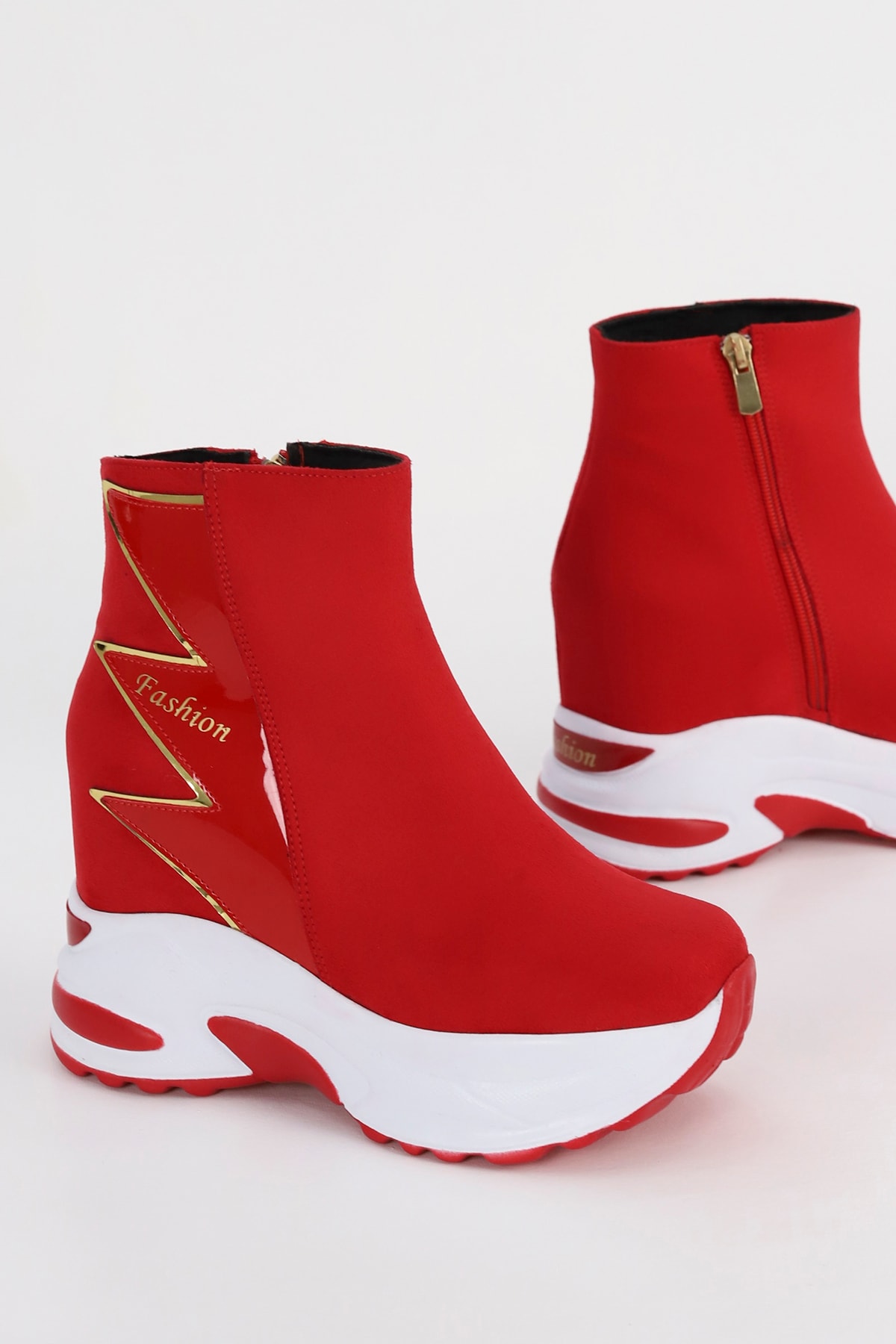 RG 002 Fashion Gizli Ökçeli Tabanlı Yarım Bot - KIRMIZI SÜET