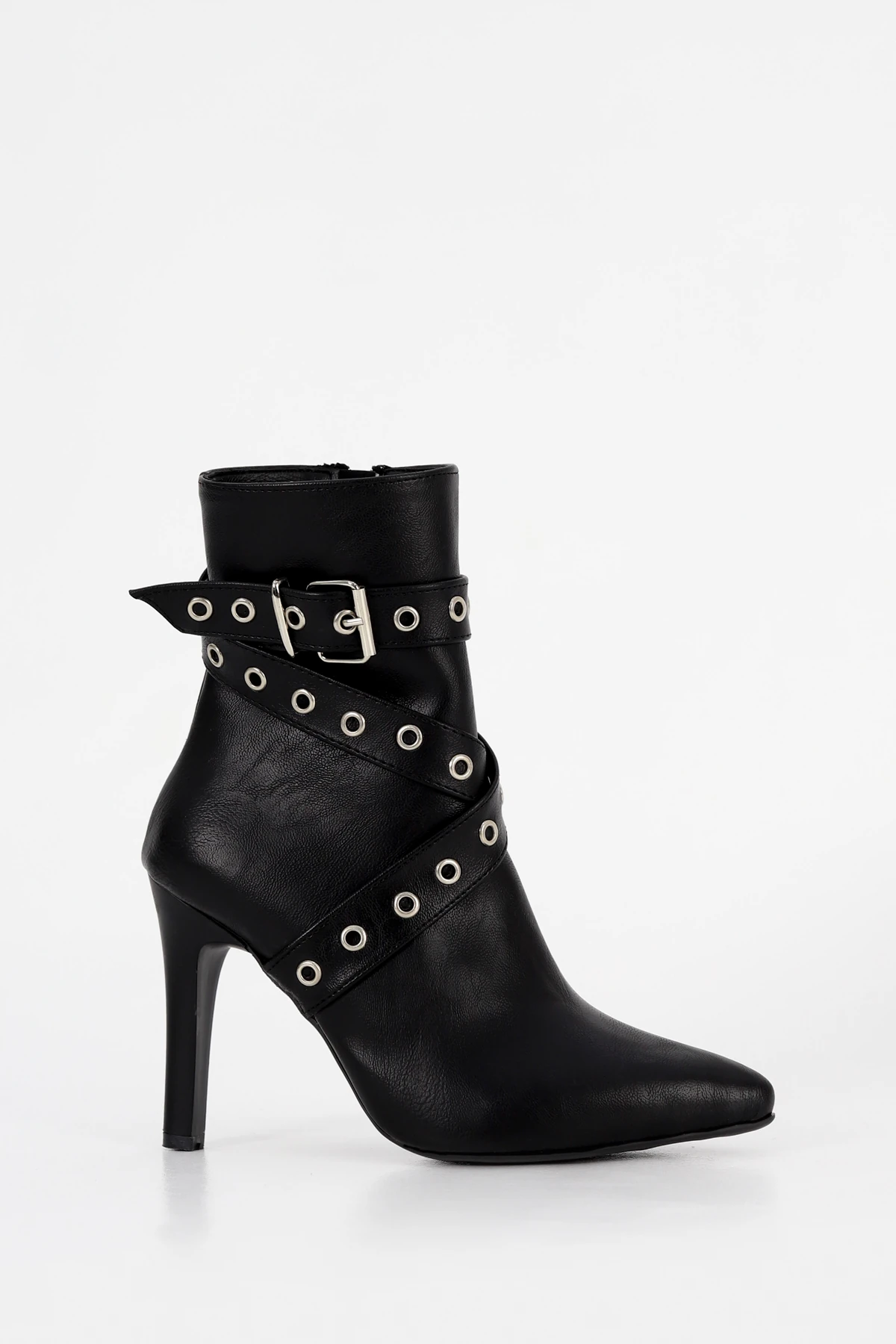 BLN 2401 Kemer Toka detaylı Yüksek Topuklu Yarım Bot - SİYAH-DERİ