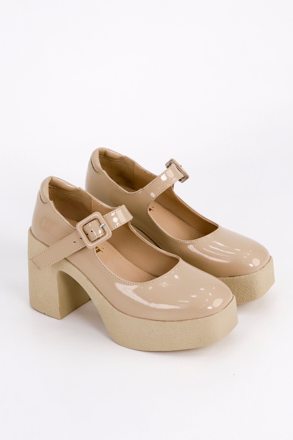 SM 3262 Kemerli Yüksek Topuklu Loafer - BEJ RUGAN