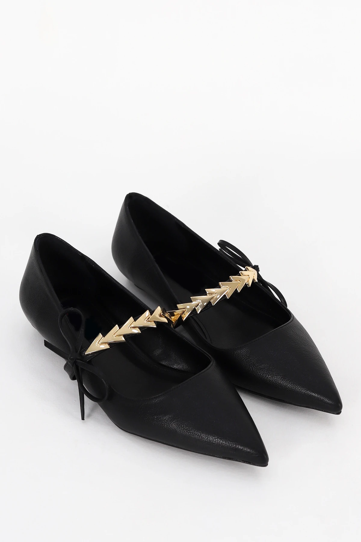 RSD 210 Gold Metal Toka Detaylı Alçak Topuklu Ayakkabı - SİYAH-DERİ