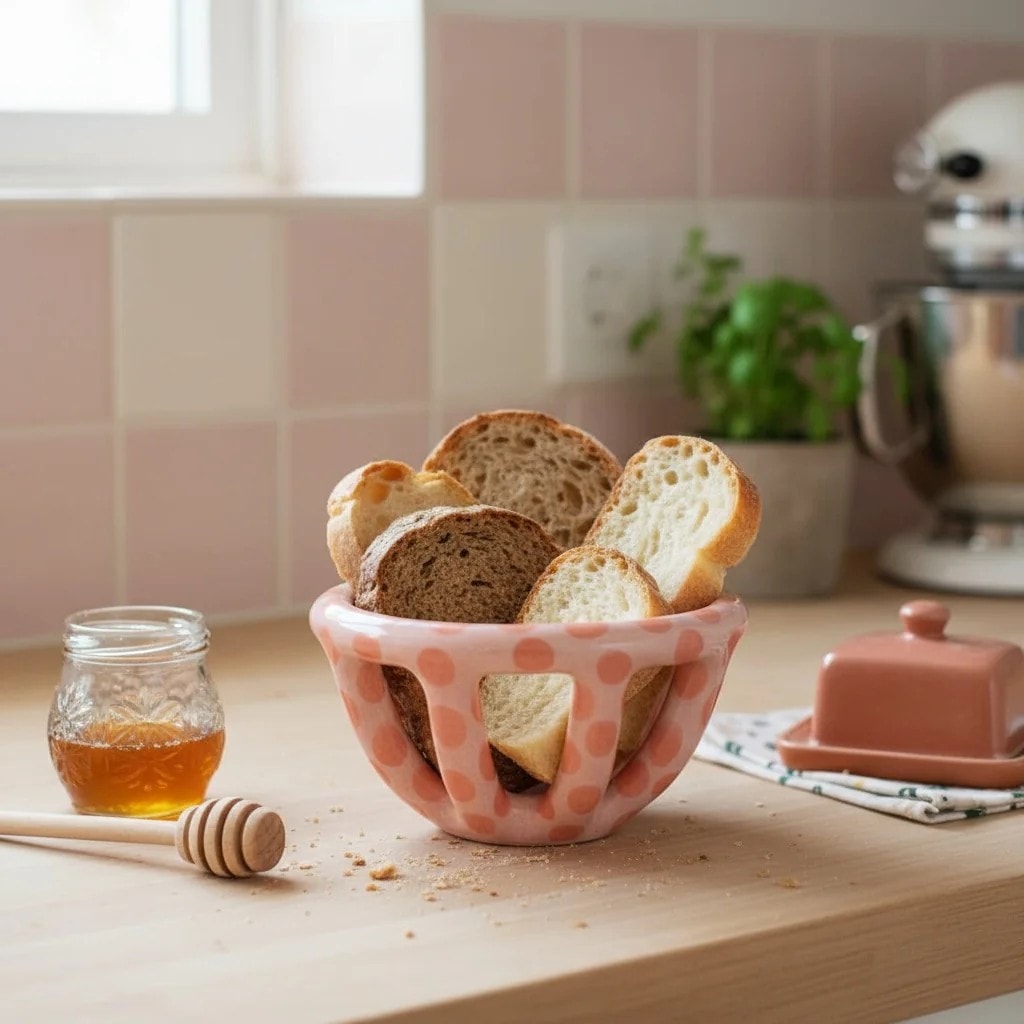 Pink Spotted Ceramic Basket