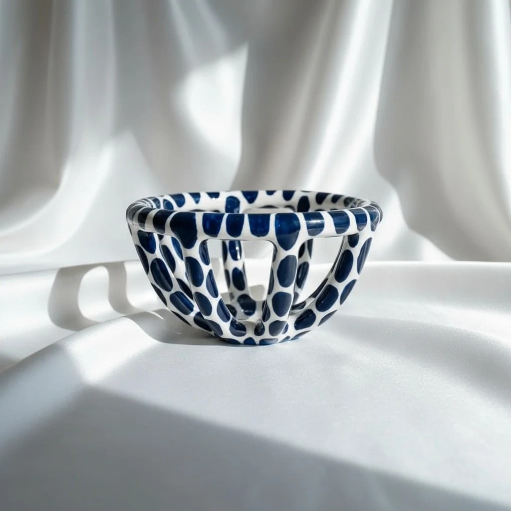 Blue Spotted Ceramic Basket
