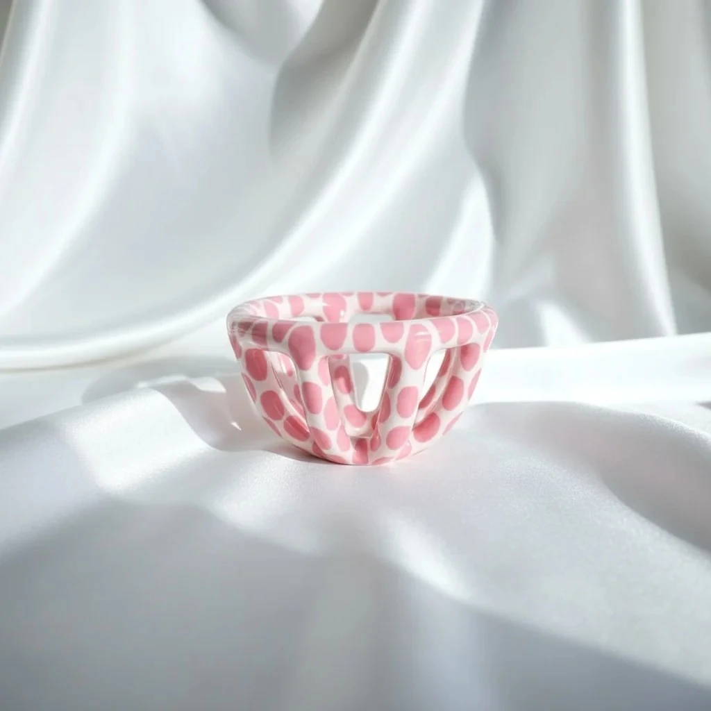 Pembe Benekli Seramik Sepet