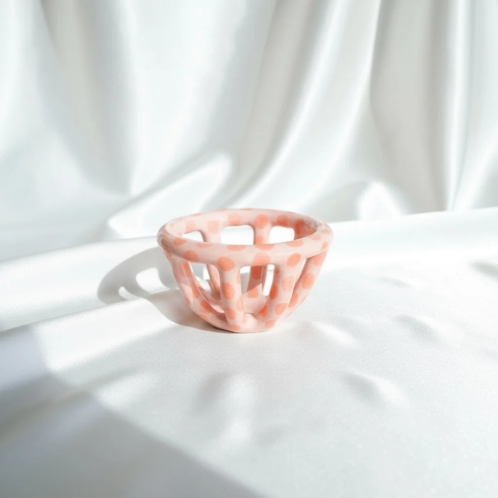 Pink Spotted Ceramic Basket