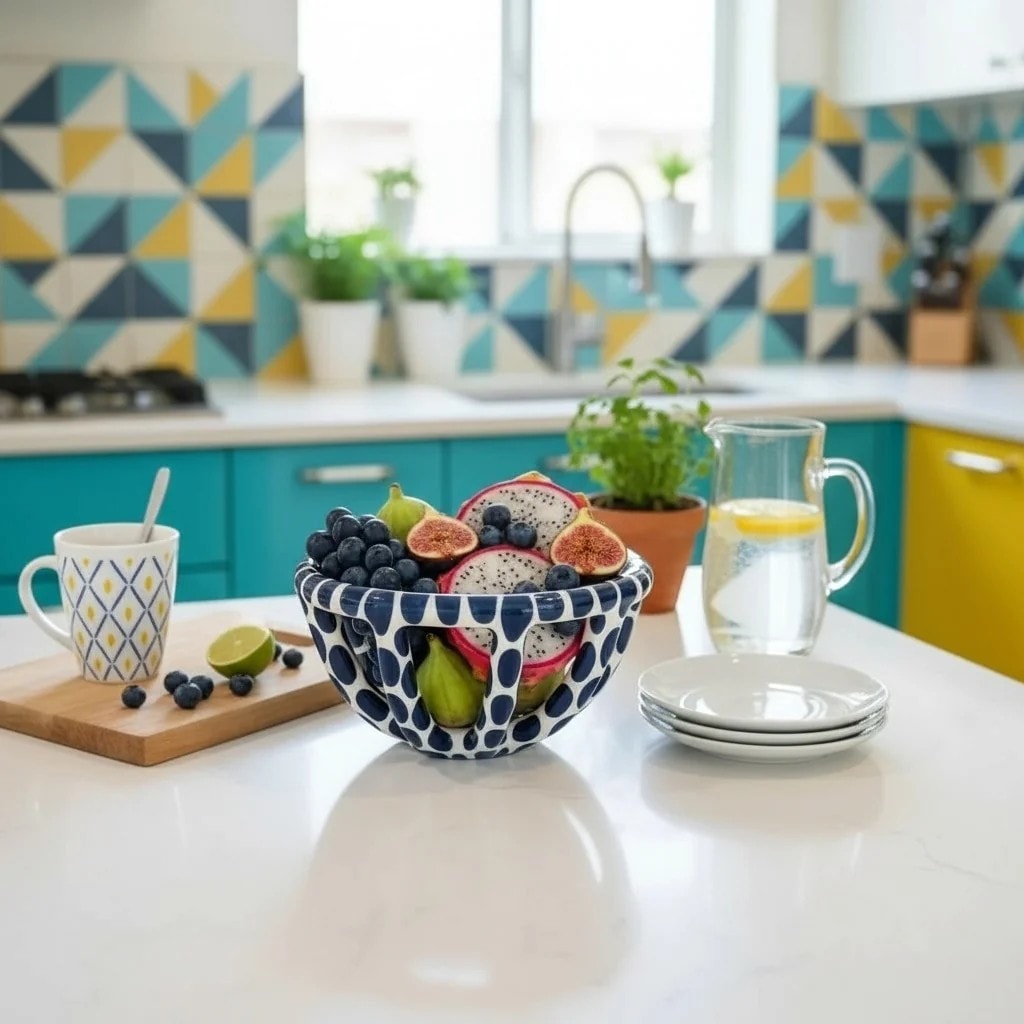 Blue Spotted Ceramic Basket