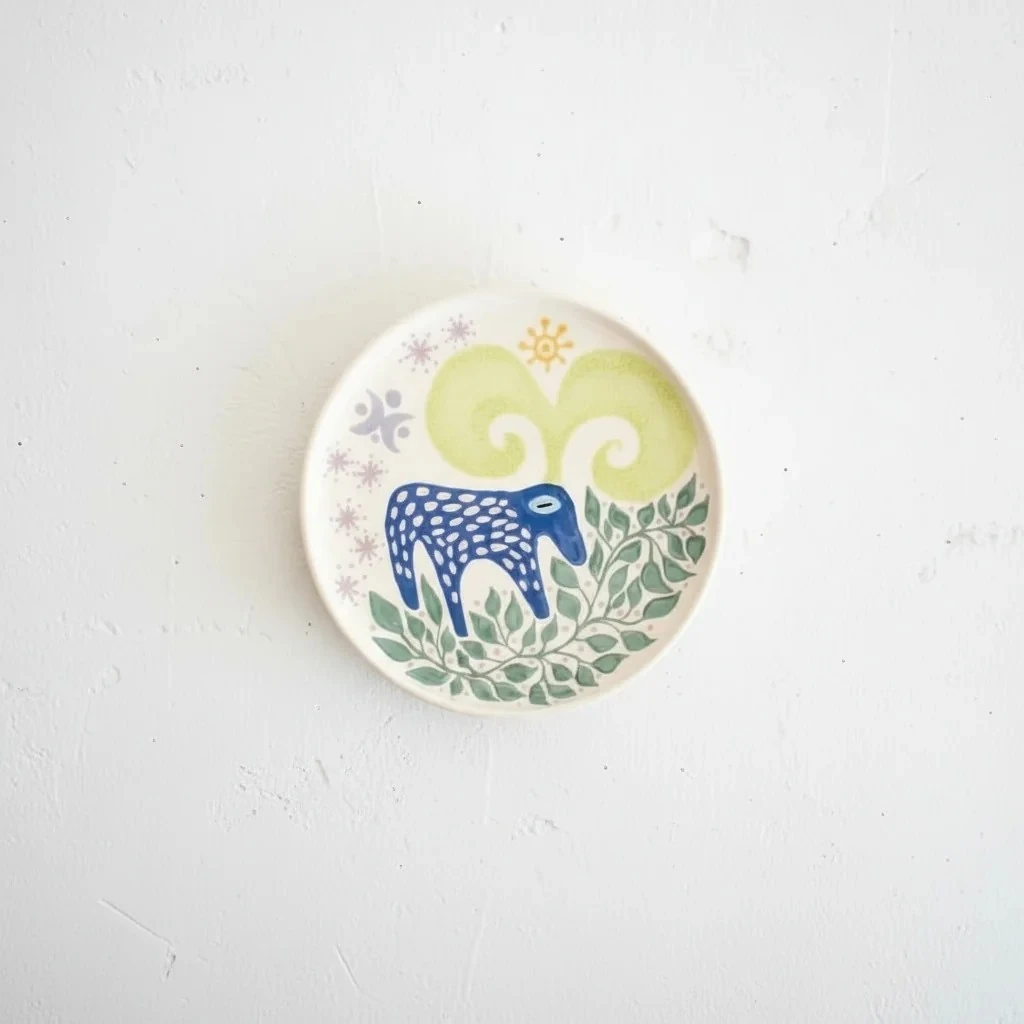 Folk Keçi Desenli Seramik Tabak