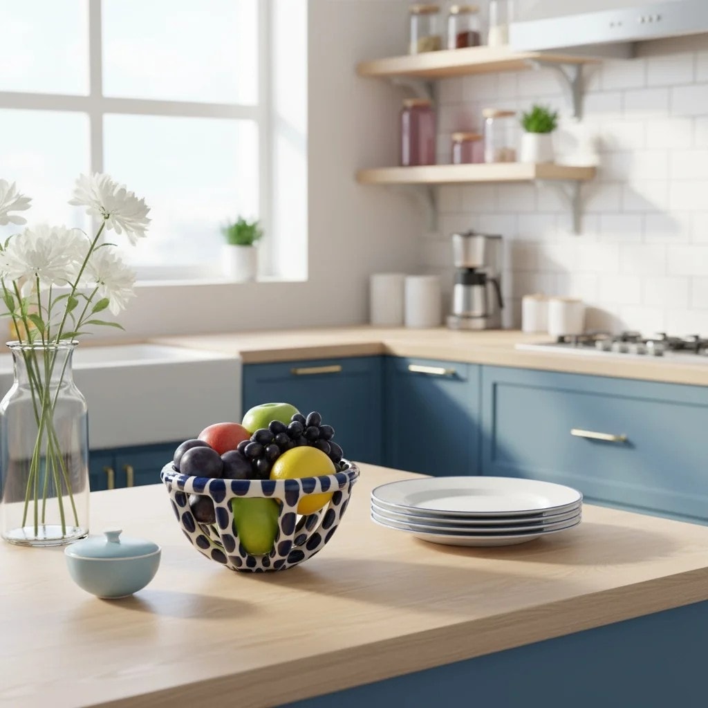 Blue Spotted Ceramic Basket