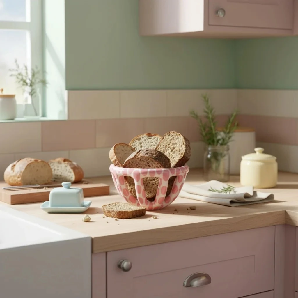 Pembe Benekli Seramik Sepet