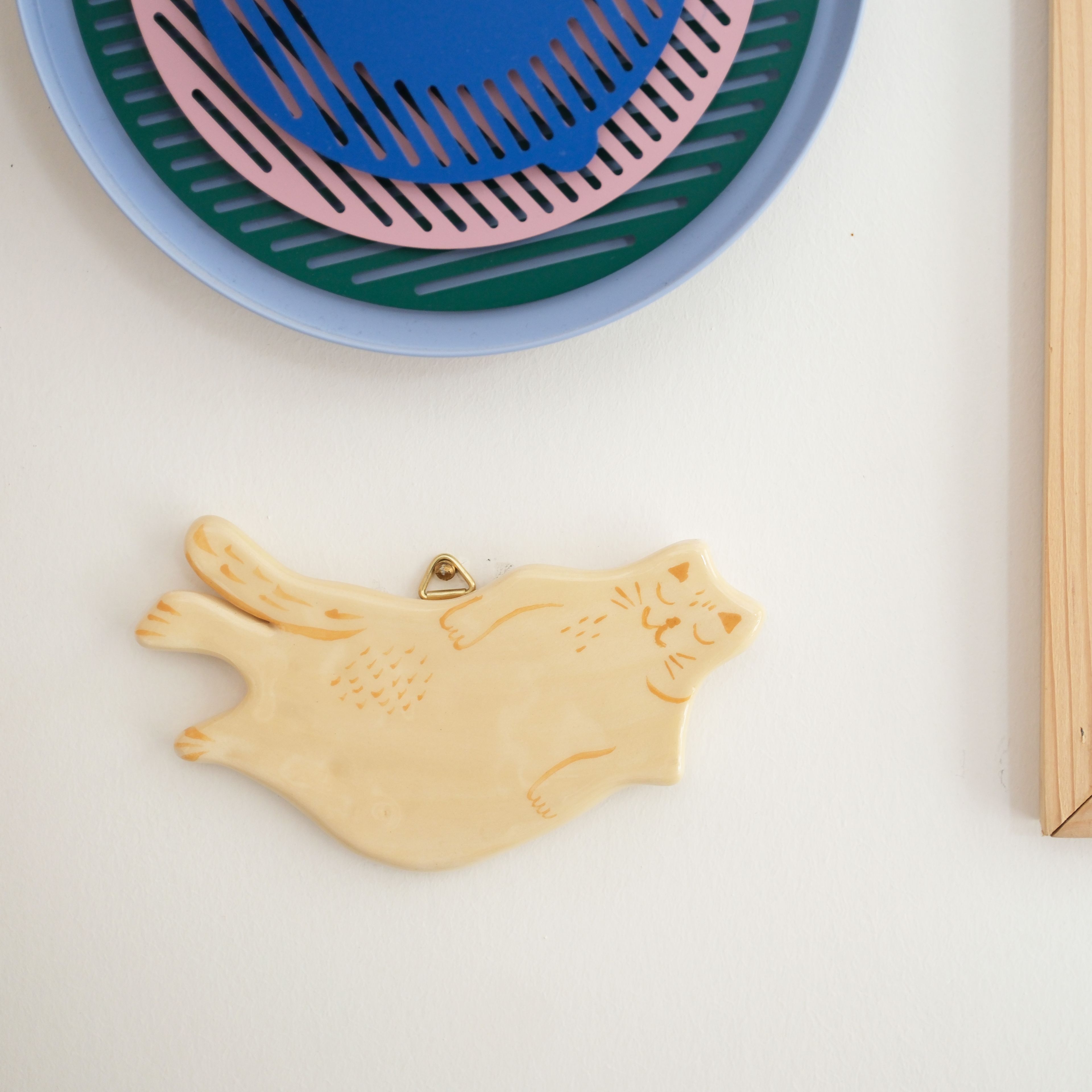 Ceramic Yellow Cat Wall Ornament