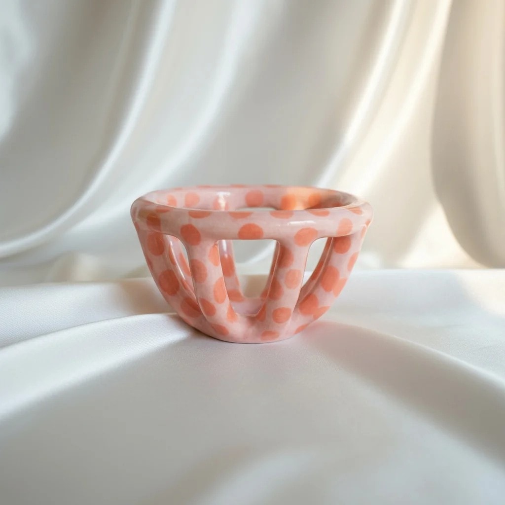 Pink Spotted Ceramic Basket