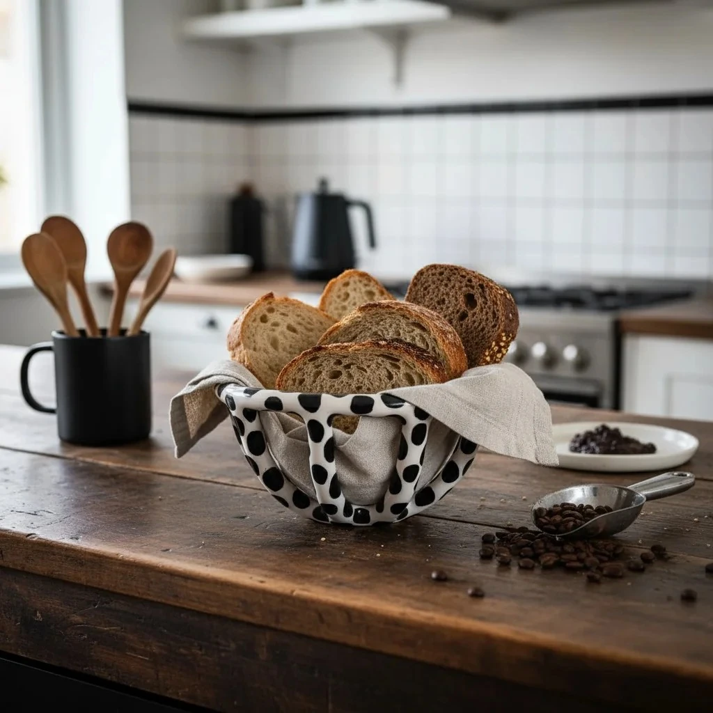 Siyah Benekli Seramik Sepet