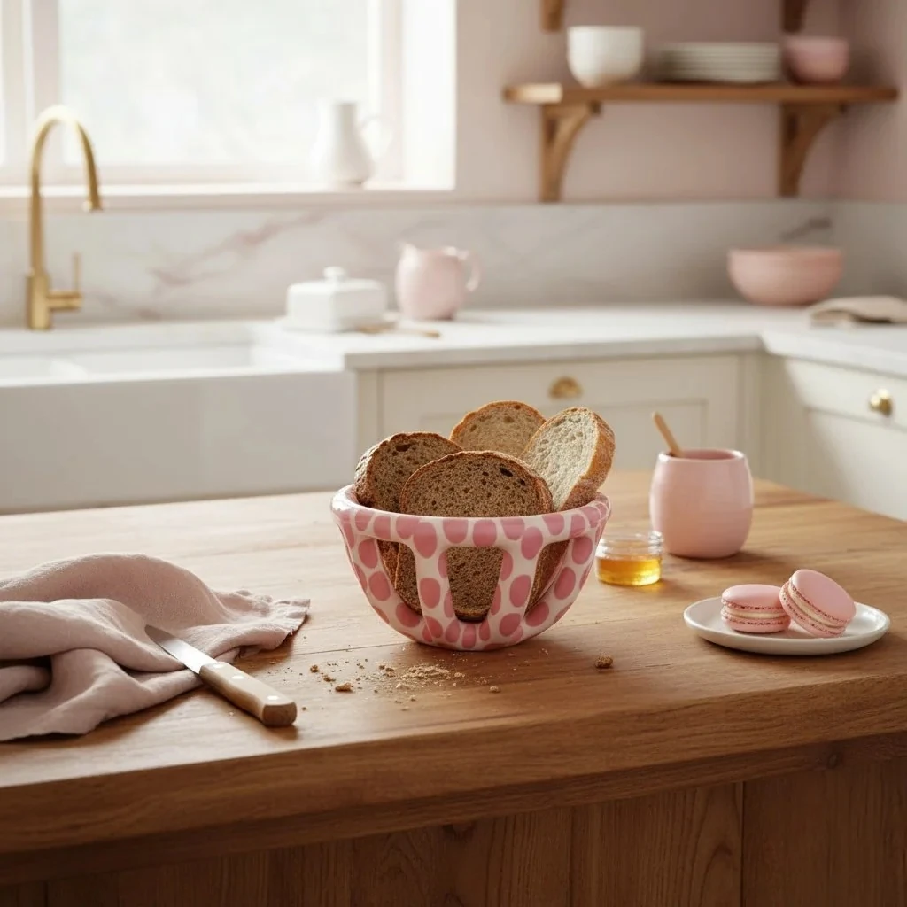 Pembe Benekli Seramik Sepet