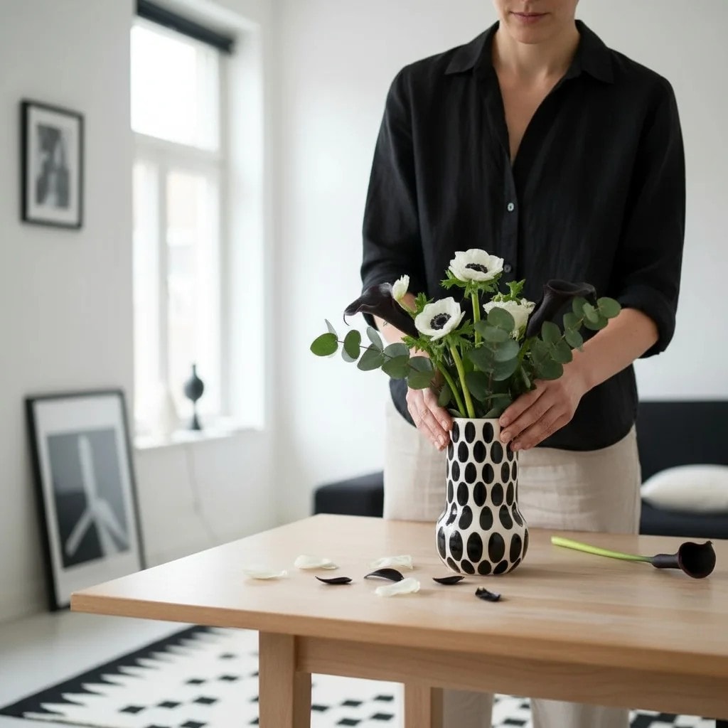 Black Spotted Ceramic Vase