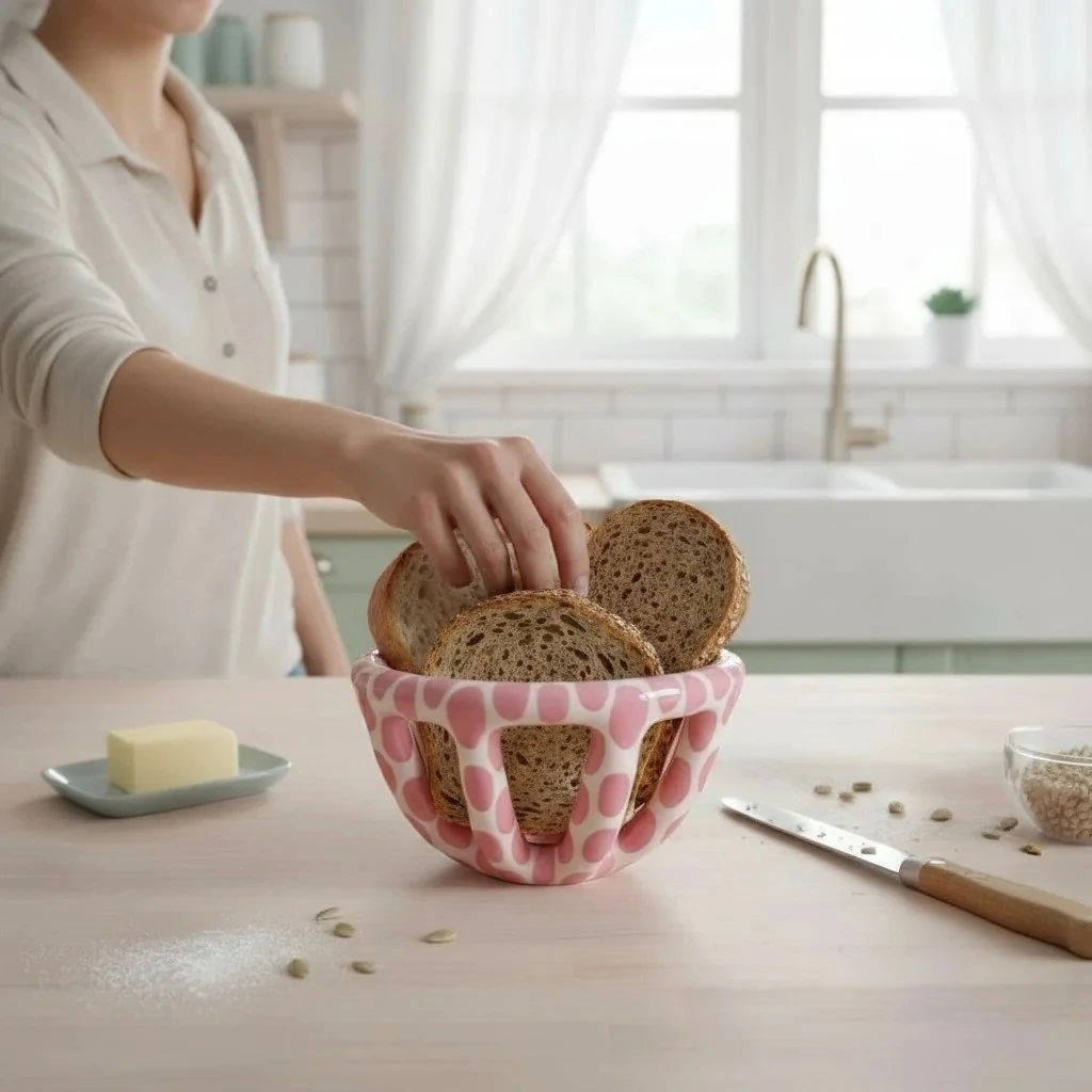 Pembe Benekli Seramik Sepet