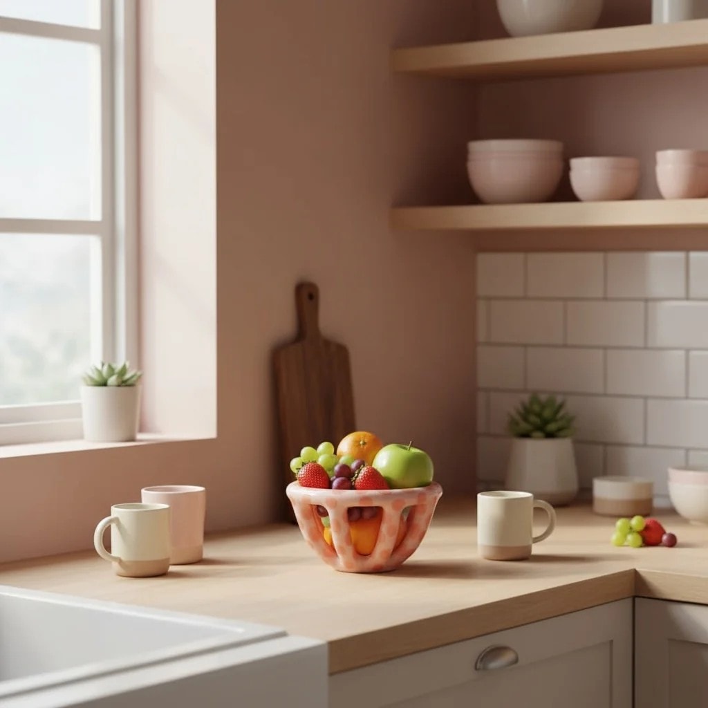 Pink Spotted Ceramic Basket