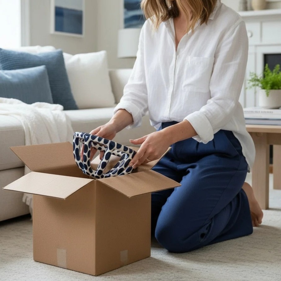 Blue Spotted Ceramic Basket