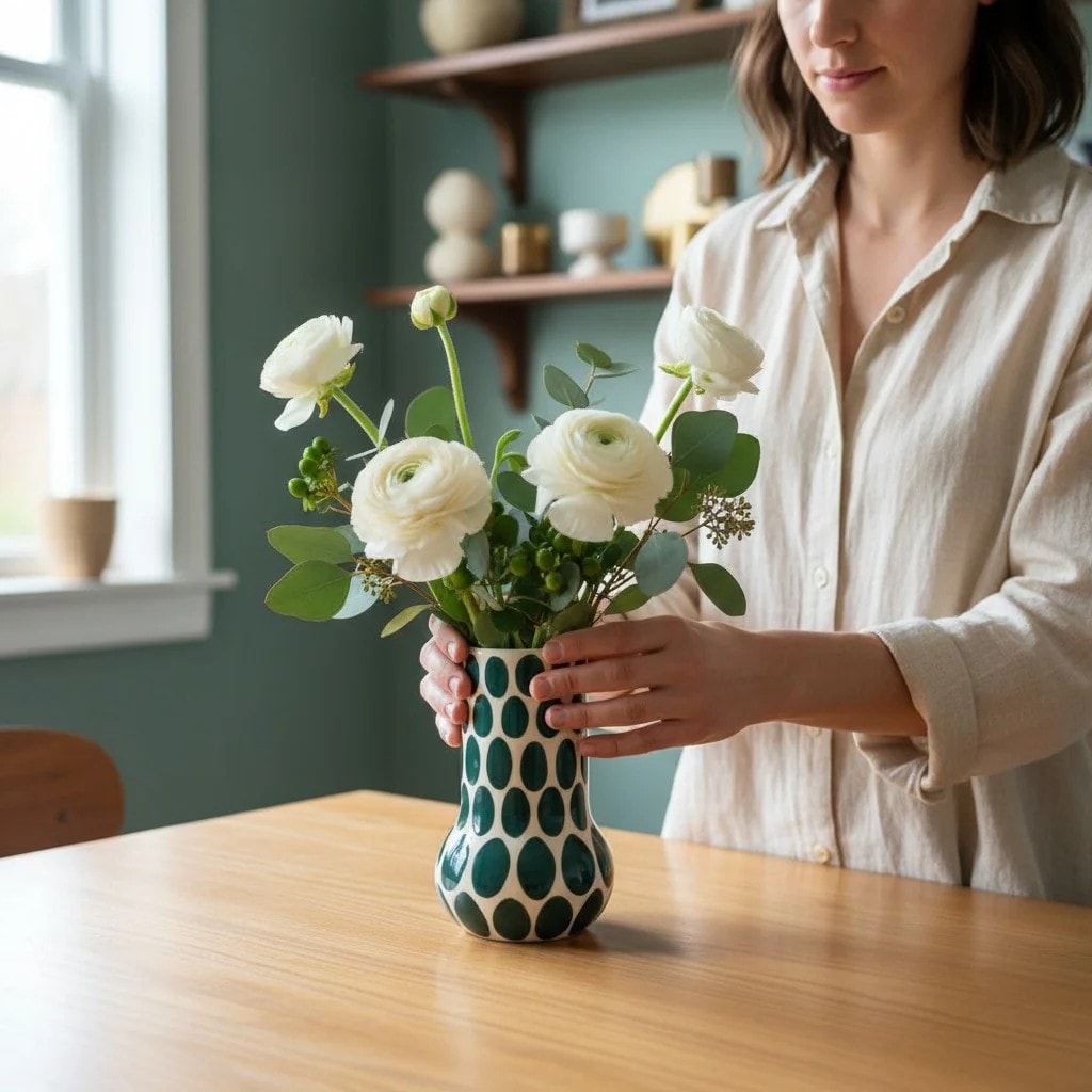 Green Speckled Ceramic Vase