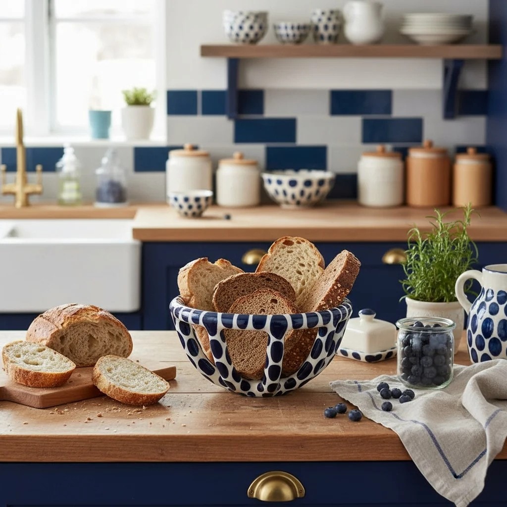 Blue Spotted Ceramic Basket