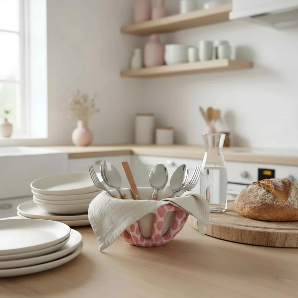 Pembe Benekli Seramik Sepet