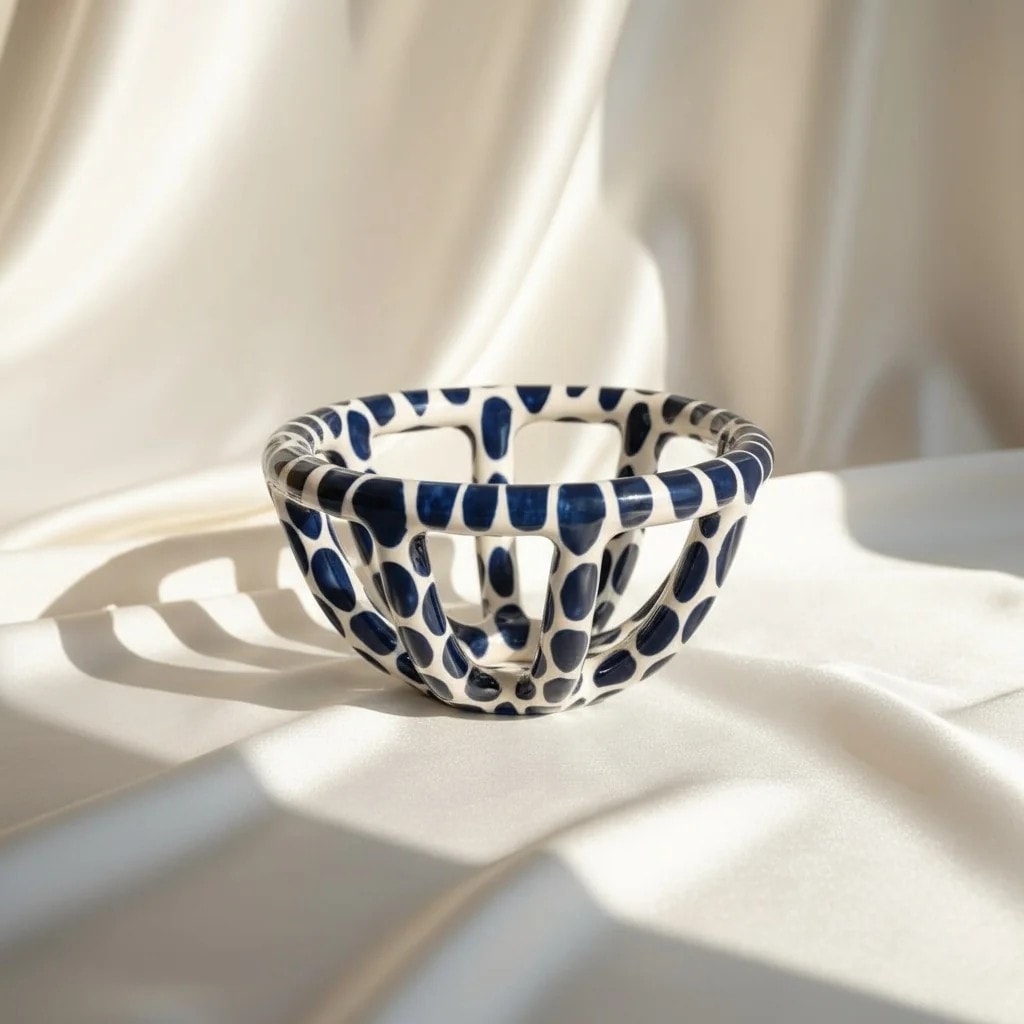 Blue Spotted Ceramic Basket