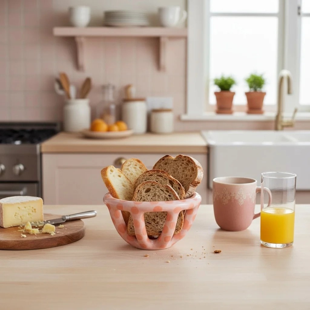 Pink Spotted Ceramic Basket