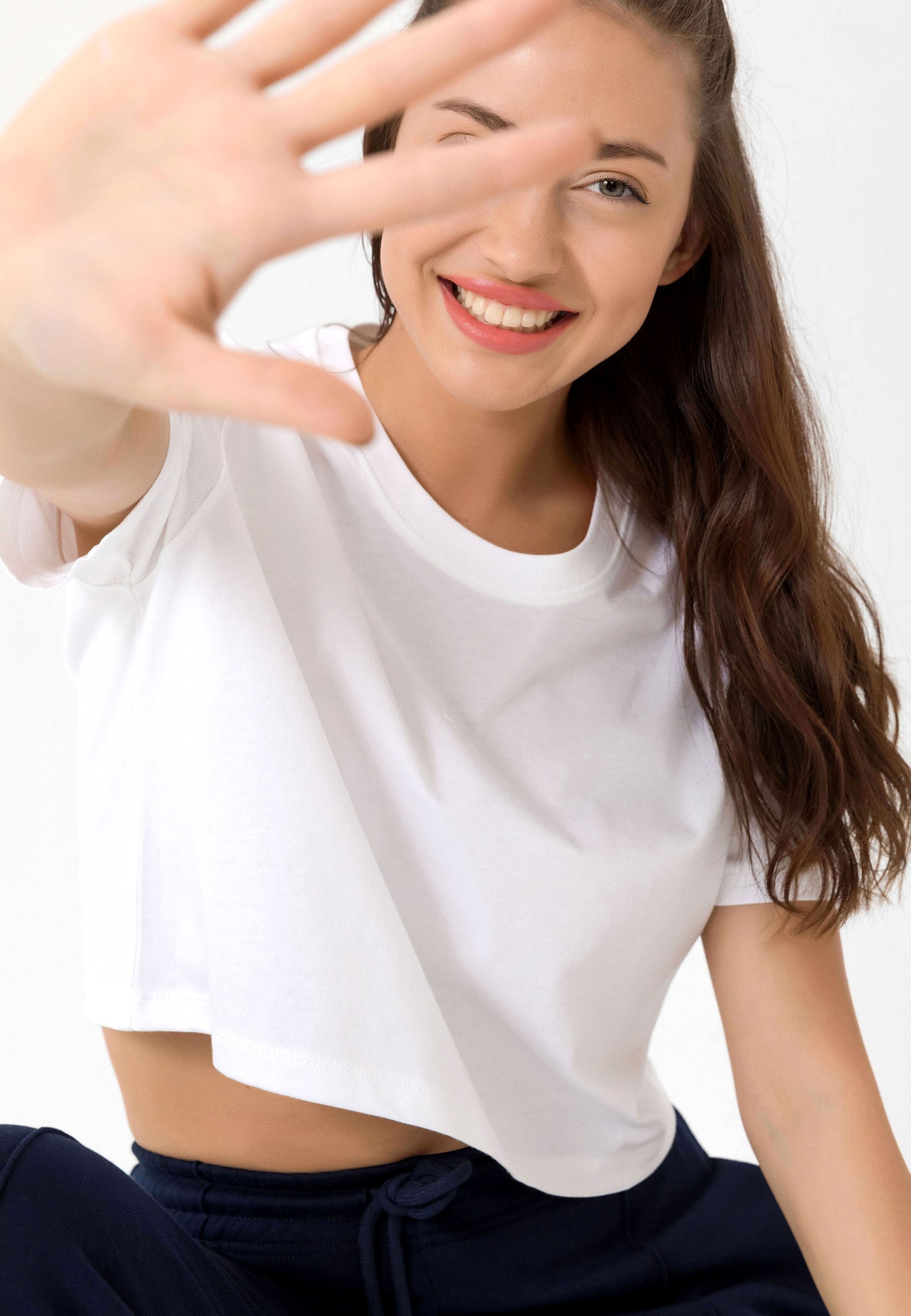 Kadın Oversize Crop T-Shirt - Beyaz