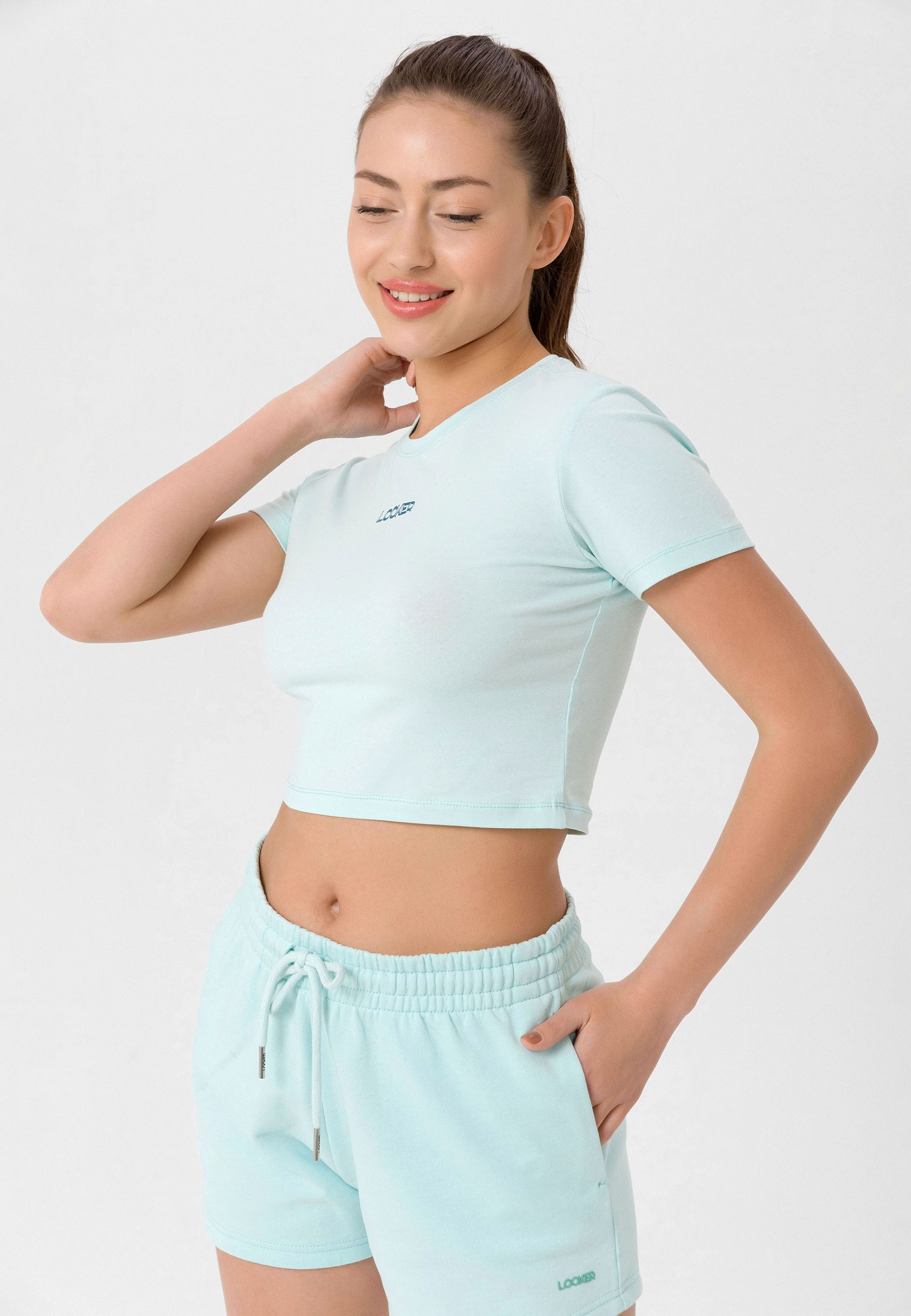 Kadın Slim Fit Crop T-Shirt - AQUA